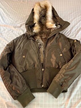 Baby Phat Olive Bomber Jacket with Faux Fur Trim